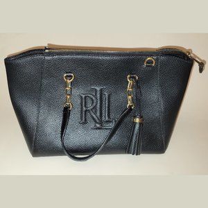 Lauren Ralph Lauren Black Leather Handbag, Gold-Tone Hardware
